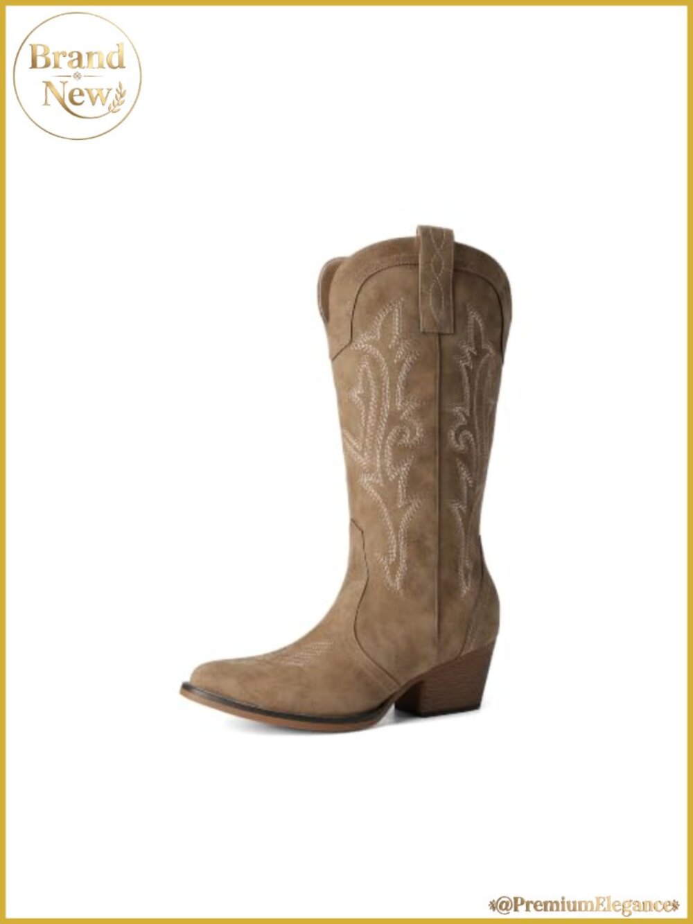 Women's Cowboy Western Boots Pointed Toe Block Heel Calf High Faux Leather
